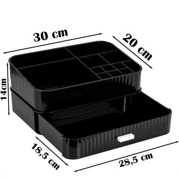 Porsima 0619 Çekmeceli Takı Organizeri Makyaj Düzenleyici Makyaj Kutusu Çekmeceli Takı Bijuteri Mücevher Kutusu Siyah - Resim 2