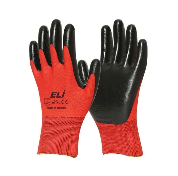 Eli Nitril İş Güvenlik Eldiveni - Kırmızı - 10/XL - 10 Çift - Paket - 2