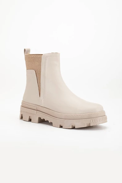 Kadın Bot Bej Kalın Taban Boğaz Elastik Bağsız - Resim 4
