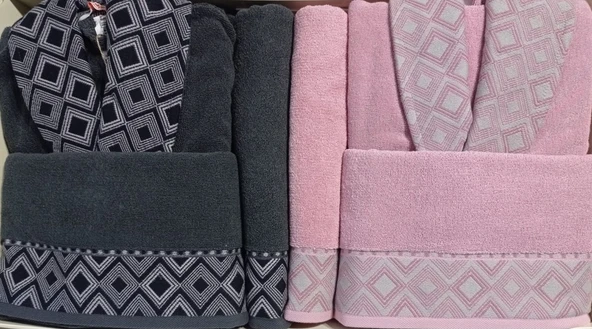 Özdilek Snazzy Antrasit Pembe Aile Bornoz Seti Özdilek Bornoz Seti - Resim 2