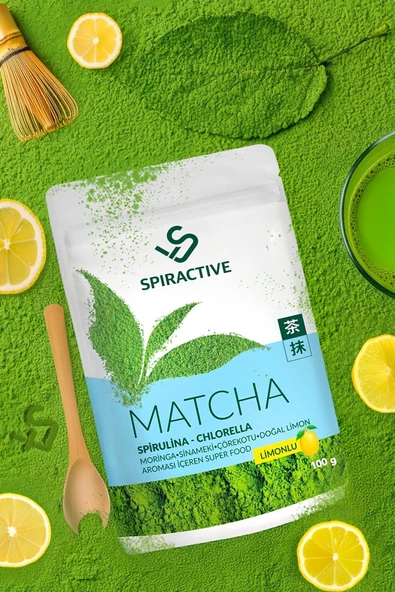 Spiractive Matcha Çayı 100 gr Spriluna Japanese Premium Limon Aromalı Detox Yeşil Çay Matcha Çayı