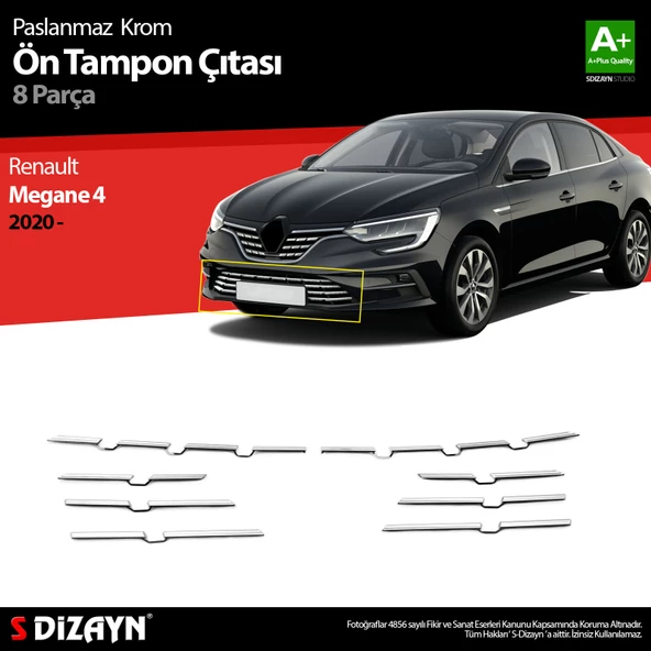 Renault Megane 4 Krom Ön Tampon Çıtası 8 Prç. 2020 2021 2022 2023 2024 2025 ürün görseli 1