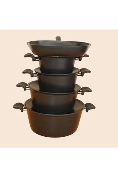 Arzu Çelik Katre 9 Parça Non - Stick Tencere Seti - Resim 5