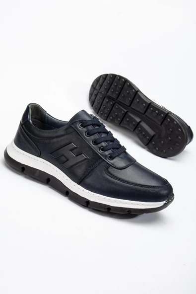 Hakiki Deri Erkek Günlük Ayakkabı Lacivert H Model Eva Taban ürün görseli