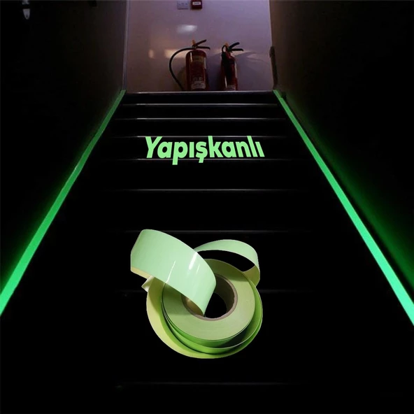 Gece Parlayan Fotolümen Yeşil Reflektörlü Fosforlu Oto Reflektif Düz Şerit Bant 5 cm 10 Mt İkaz Bandı - 5