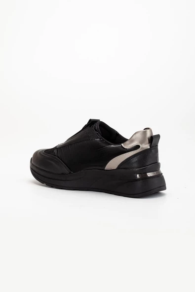 Kadın Spor Ayakkabı Siyah Bağsız Paraşut ve Cilt Malzeme - Resim 5