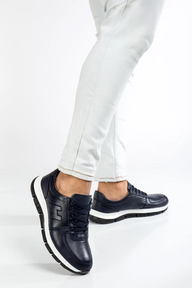 Hakiki Deri Erkek Günlük Ayakkabı Lacivert H Model Eva Taban - Resim 2