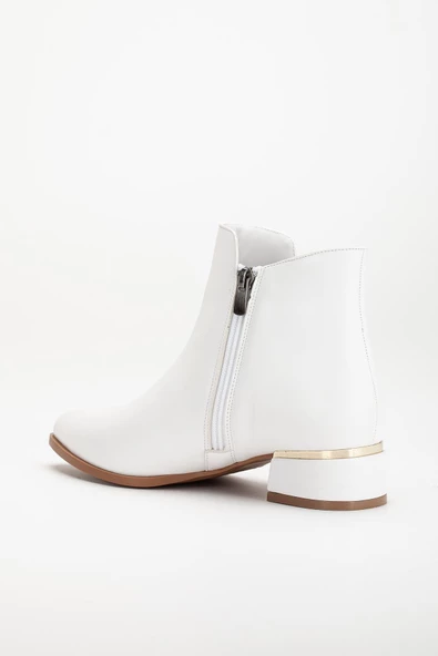 Kadın Kısa Topuklu Bot Beyaz Yüzlü Model Galvaniz Ökçeli - Resim 5