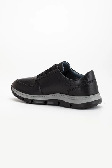 Hakiki Deri Erkek Günlük Ayakkabı Siyah H Model Eva Taban - Resim 5