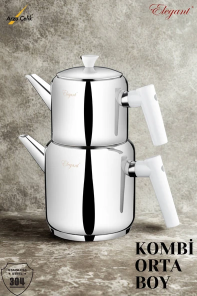 Kombi Orta Boy Bakalit Kulplu Çaydanlık Takımı - Beyaz