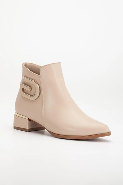 Kadın Kısa Topuklu Bot Nude Taşlı Tokalı Bağsız - Resim 4