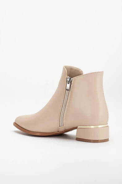 Kadın Kısa Topuklu Bot Nude Taşlı Tokalı Bağsız - Resim 5