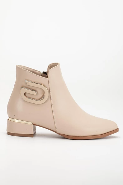 Kadın Kısa Topuklu Bot Nude Taşlı Tokalı Bağsız - Resim 3