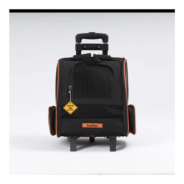 Brave Paws Tekerlekli Plastik Fileli Kedi ve Köpek Taşıma Çantası Çekçek Mekanizmalı Yıkanabilir (SİYAH)