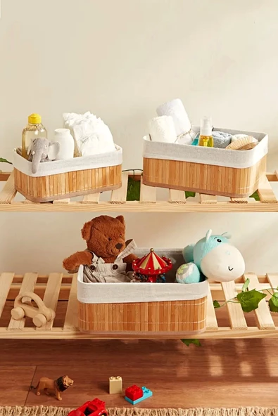 Madamev 3lü Pinterest Stil Bambu Kare Sepet Dekoratif Ev Düzenleyici Organizer Çok Amaçlı Bambu Hasır Sepet - 3