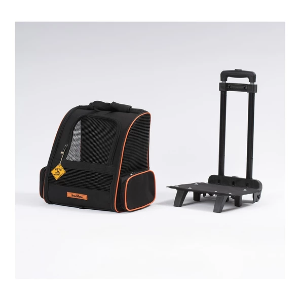 Brave Paws Tekerlekli Plastik Fileli Kedi ve Köpek Taşıma Çantası Çekçek Mekanizmalı Yıkanabilir (SİYAH) - 4