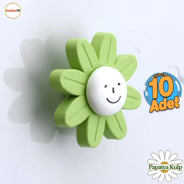 Plastik Papatya Kulp 10 Adet Yeşil Mobilya Çoçuk Odası Kız Erkek Dolap Kapak Kulpu Çekmece Kulbu ürün görseli