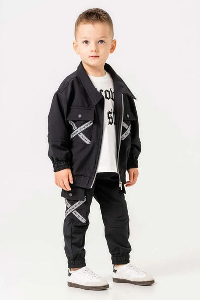 Çift Cepli Fermuarlı Su Geçirmez 3 Parça Erkek Çocuk Ceketli Takım - 3