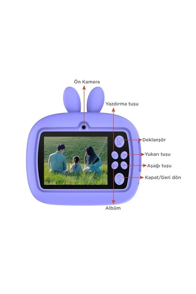 Torima TRM-CMR18 Mor Dijital Video Fotoğraf Çocuk Kamerası Anlık Termal Resim Kağıt Baskılı Yazıcı - Resim 2