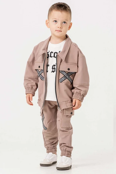 Çift Cepli Fermuarlı Su Geçirmez 3 Parça Erkek Çocuk Ceketli Takım - 4