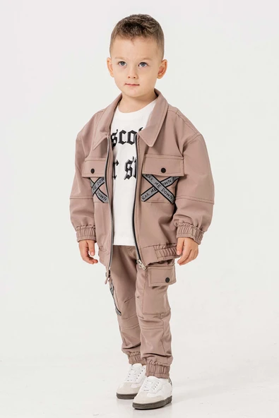 Çift Cepli Fermuarlı Su Geçirmez 3 Parça Erkek Çocuk Ceketli Takım - 6