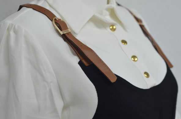 Omuz Bağlamalı Çıtçıtlı Gömlek Yakalı Uzun Kadın Elbise Siyah - 5