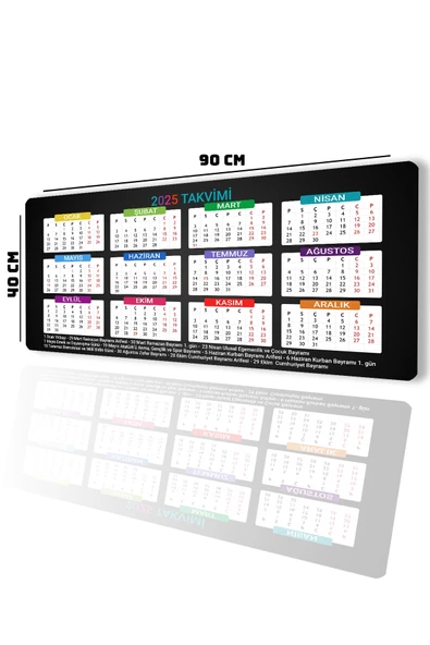 SonicTouch UltraGrand 2025 Takvimi Calender Xxl Gamer Oyuncu Siyah Renkli Sıvı Geçirmez Klavye Mouse Pad 40x90Cm