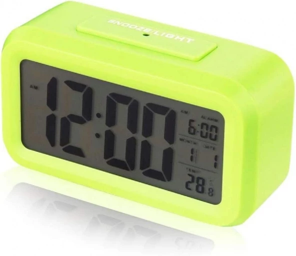 Dijital Termometreli Masa Saati, Lcd Ekran Çalar Saat - Yeşil - 2