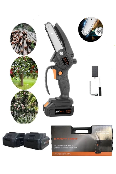 KRAFT HART Otomatik Yağlamalı Şarjlı El Testeresi Ağaç Odun Dal Kesme Budama 6" - 2