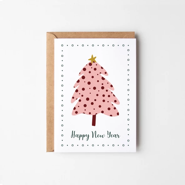 8’li Yılbaşı Ağaçlı Kartpostal Seti, Mutlu Yıllar Kartı, Yeni Yıl Kartları - 5