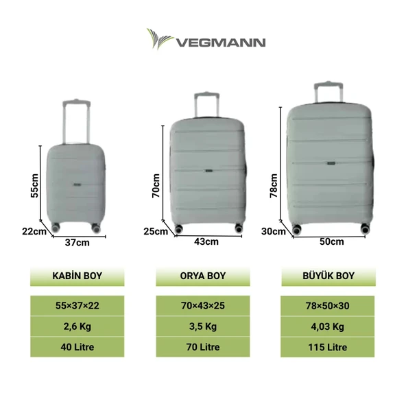 Vegmann Polipropilen (PP) Atlas Gri Orta Boy Valiz - 9