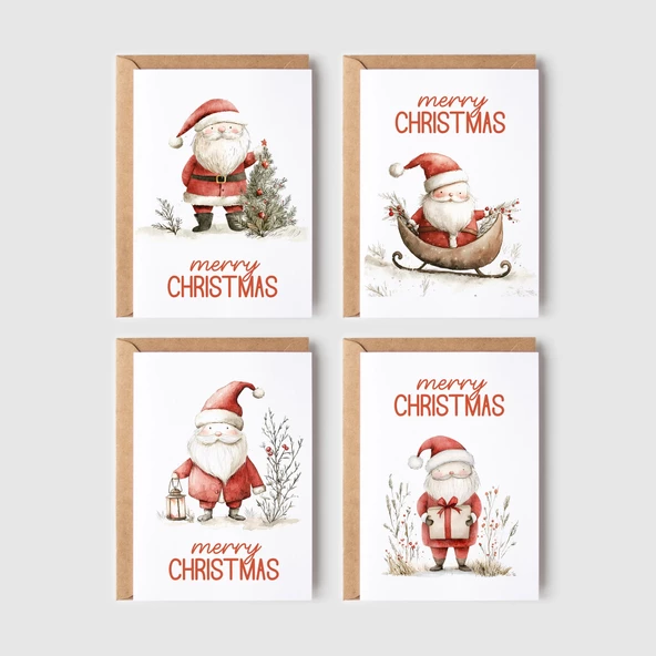 8’li Yılbaşı Noel Baba Kartpostal Seti, Mutlu Yıllar Kartı, Yeni Yıl Kartları - 2