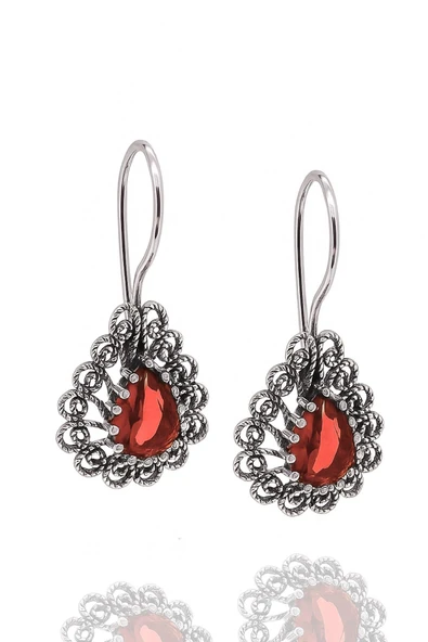 Miras Serisi  Gümüş Telkari Taşlı Damla Bayan Küpe Midyat Gümüşü - 2