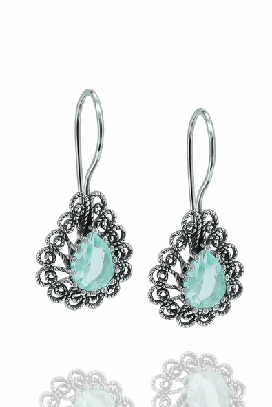 Miras Serisi  Gümüş Telkari Taşlı Damla Bayan Küpe Midyat Gümüşü - 8