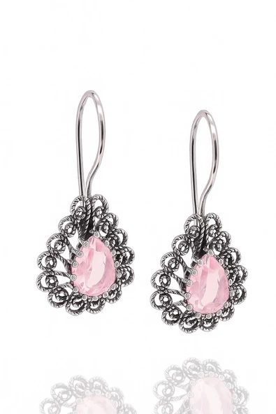 Miras Serisi  Gümüş Telkari Taşlı Damla Bayan Küpe Midyat Gümüşü - 7