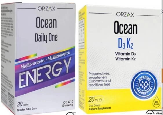 Orzax Ocean D3 K2 Damla 20 ml +Ocean Daily One Energy 30 Tablet