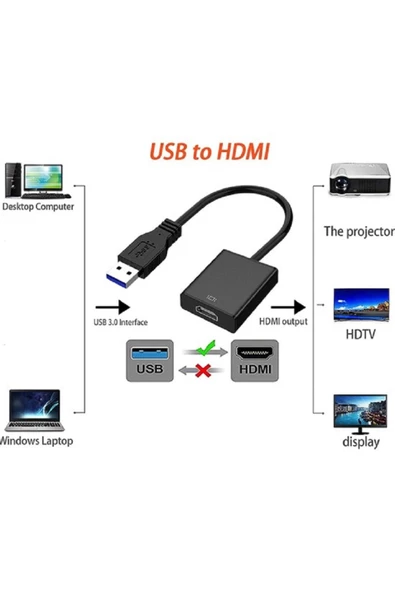 USB 3.0 To HDMI Çevirici Dönüştürücü Kablo Adaptör - 4