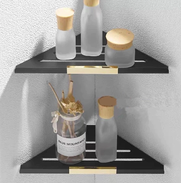 Metal Banyo/mutfak Düzenleyici Organizer Köşe Şampuan Rafı Siyah - 2