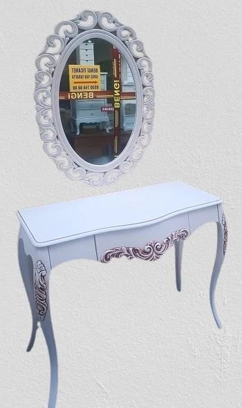 Dresuar MODEL 90522 Vintage Oymalı Bombe Kapak Kayın Lükens Ayak Beyaz El Yapım - Resim 8