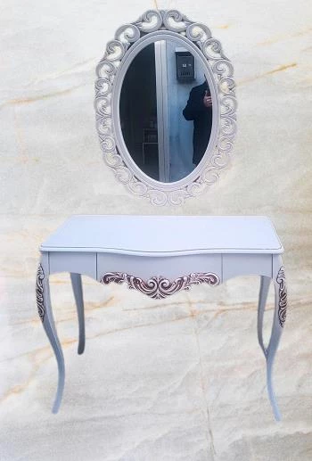 Dresuar MODEL 90522 Vintage Oymalı Bombe Kapak Kayın Lükens Ayak Beyaz El Yapım - Resim 7