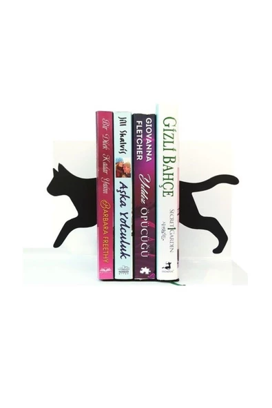 Kedi Figürlü Dekoratif Metal Kitap Tutucu, Kitap Desteği Siyah - Resim 4