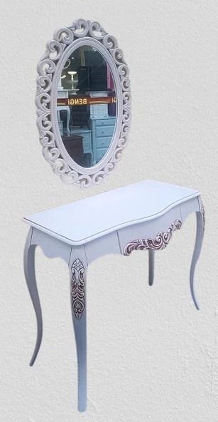 Dresuar MODEL 90522 Vintage Oymalı Bombe Kapak Kayın Lükens Ayak Beyaz El Yapım - Resim 4