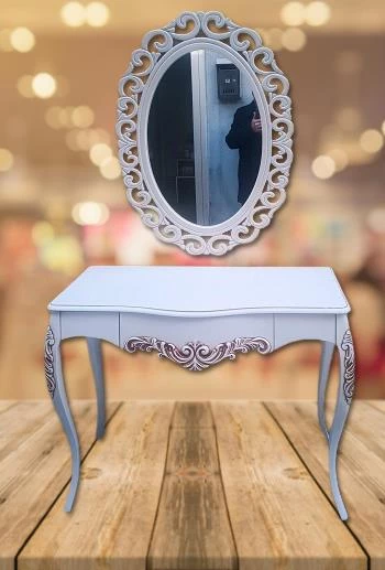 Dresuar MODEL 90522 Vintage Oymalı Bombe Kapak Kayın Lükens Ayak Beyaz El Yapım - Resim 6