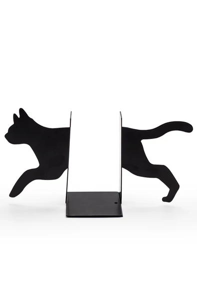 Kedi Figürlü Dekoratif Metal Kitap Tutucu, Kitap Desteği Siyah - Resim 5
