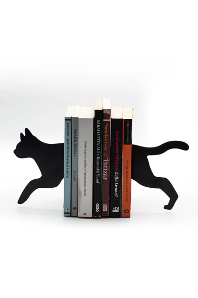 Kedi Figürlü Dekoratif Metal Kitap Tutucu, Kitap Desteği Siyah - Resim 3