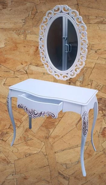 Dresuar MODEL 90522 Vintage Oymalı Bombe Kapak Kayın Lükens Ayak Beyaz El Yapım - Resim 5