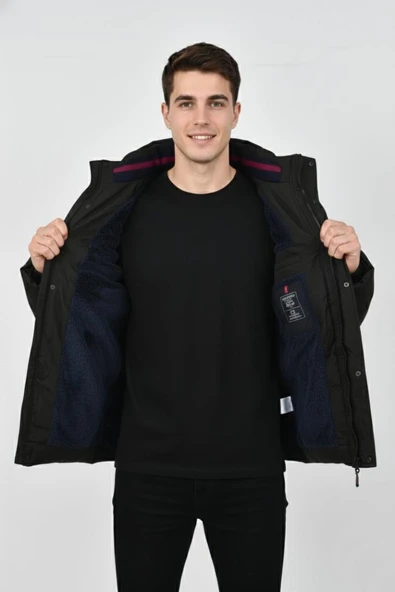 Erkek Kapüşonlu İç Kürklü Spor Mont 99526 BGL-ST04171 - Resim 11