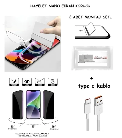 Infinix HOTE 40 PRO Nano Ekran Koruyucu Esnek MAT HAYALET + Type C Kablo