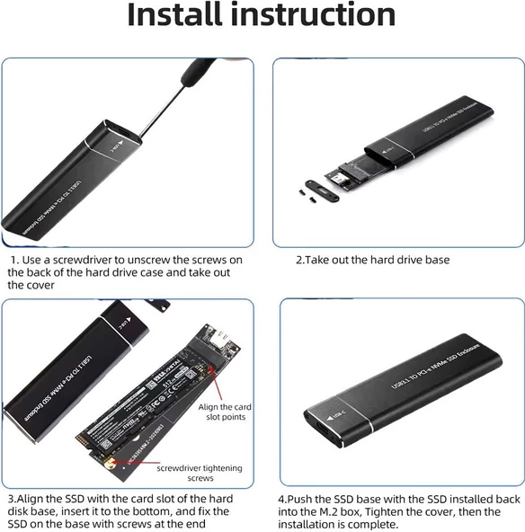 BS-M2 USB 3.1 Type-C To Pcı-E Express Nvme SSD M.2 M-Key Hard Disk Kutusu - 4