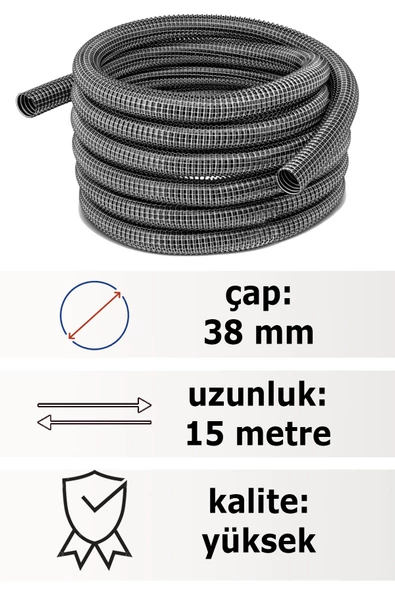 15 Metre 38 mm Çaplı İnşaat / Endüstriyel ve Ticari Süpürgeler İçin Ekstra Uzun Çelik Telli Hortum - 2